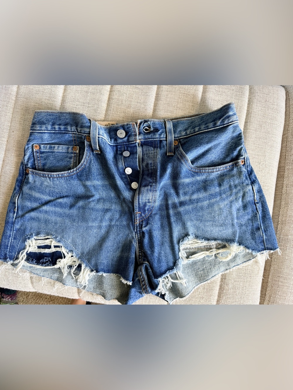 NWT High-Rise Distressed Button-Fly Levi Denim Shorts - Blue